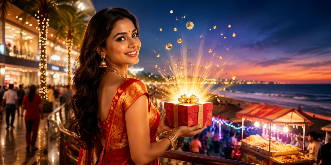 Indian woman enjoying gaming experience on mobile at Chennai Marina beach
